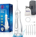 IPX7 étanchéité, Smilix Hydropulseur sans fil pour le nettoyage des dents, grand réservoir de 300 ml, 5 embouts + étui de voyage, Irrigateur buccal