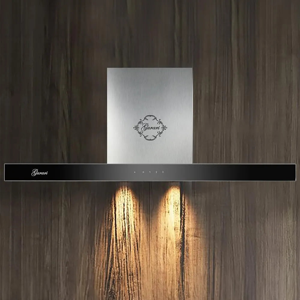 Hotte aspirante, 90 cm, 1000 m3/h, hotte de cuisine, installation murale, acier inoxydable, noir, GURARI hotte murale GCH 462 IS 9 Prime avec tuyau