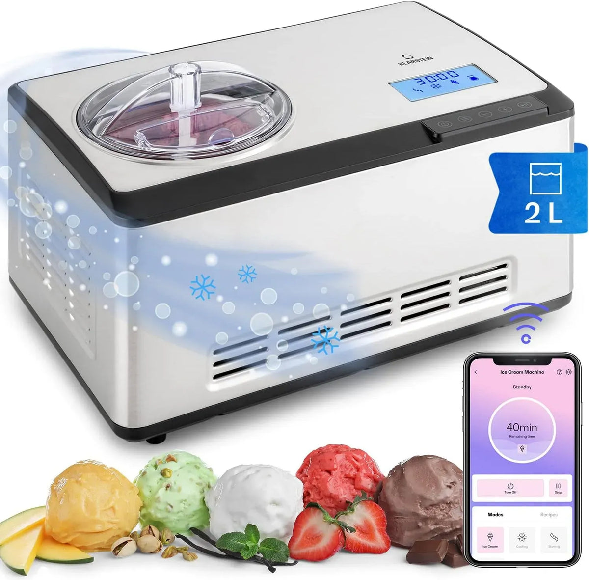 Klarstein machine à glace et sorbet, 180 W, Wi-Fi