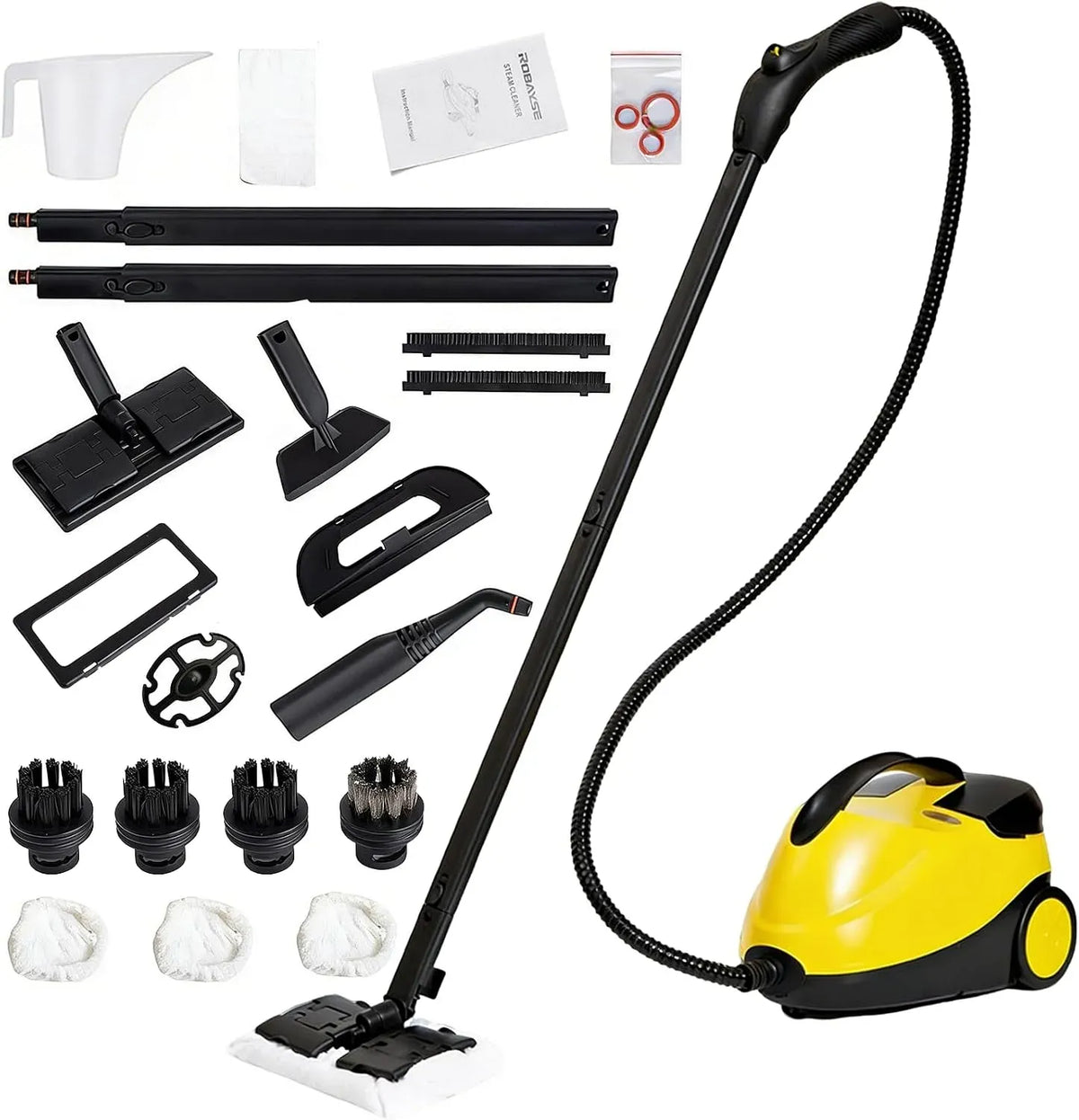 Nettoyeur vapeur, 1,5 L, 2000 W, grand réservoir, pression vapeur réglable jusqu'à 4 bar sur la poignée, vapeur 2000W avec 23 accessoires