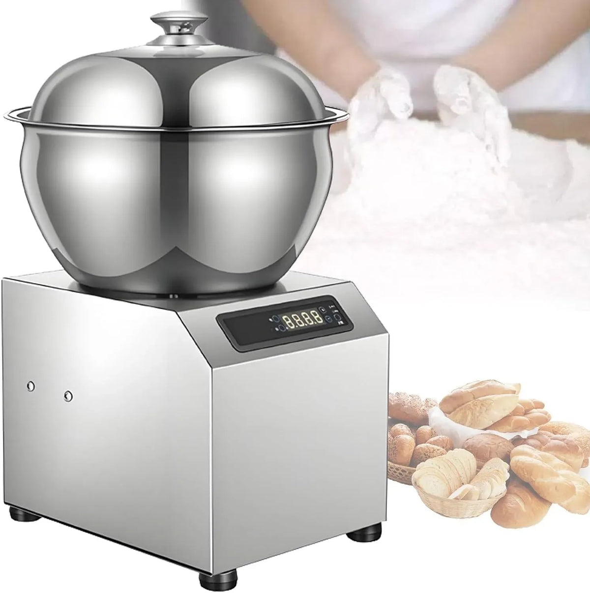 pizzerias, Pétrin Rotatif à Rotation Avant/arrière, pour en Acier Inoxydable Pétrin électrique pour Restaurants, Pétrin électrique 8 kg, 1400 TR/Min
