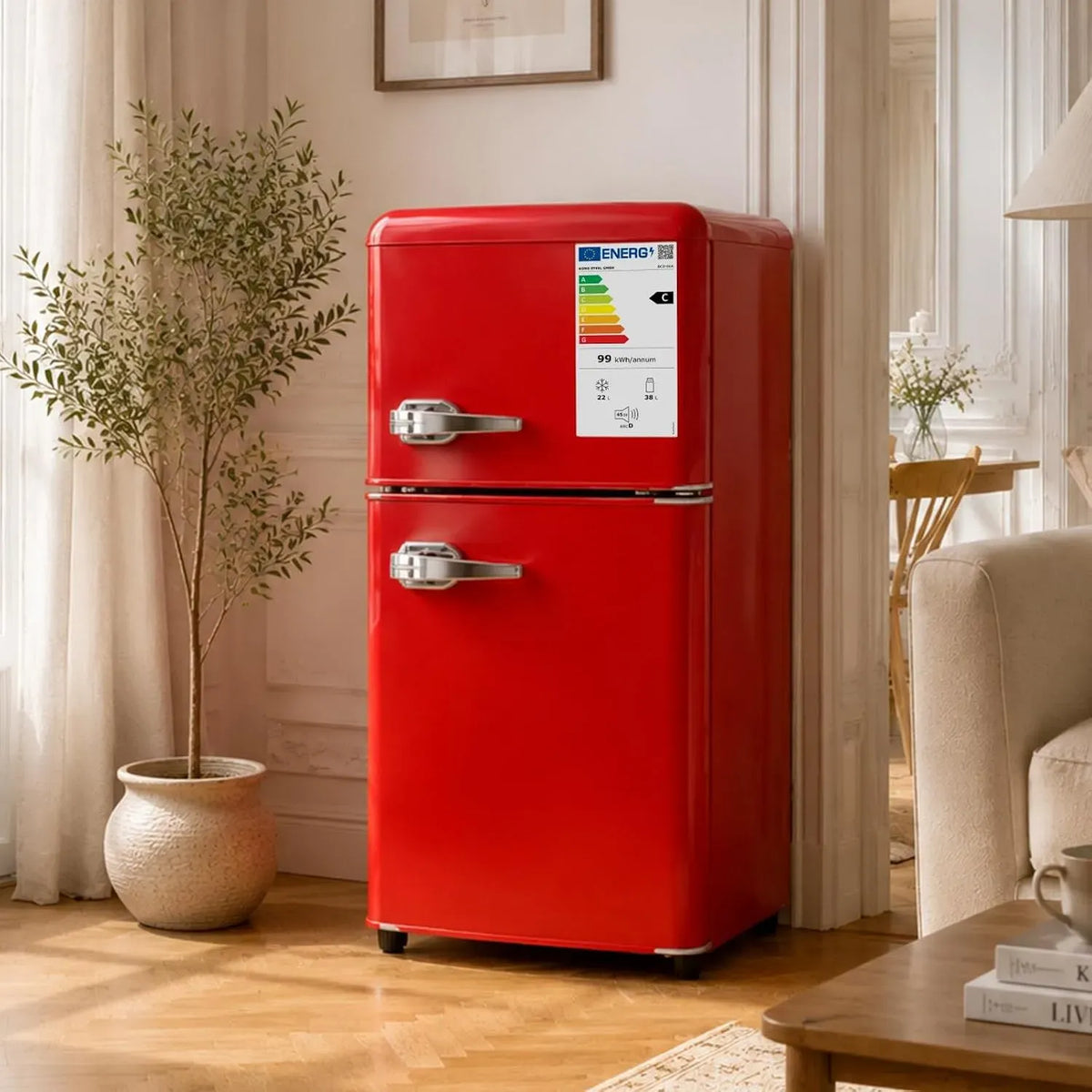 Congélateur, 60 L, 41×45×89 cm, 0 à 10 °C, 45 dB, décoration de salon, compartiment congélateur, silencieux, armoire congélateur, rouge, LED