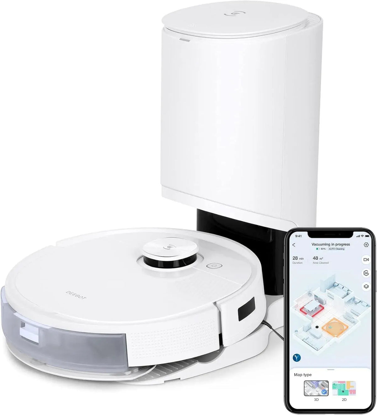 Robot aspirateur, ECOVACS DEEBOT, effet 3D, Puissance d'aspiration 3000 Pa, Cartes 3D