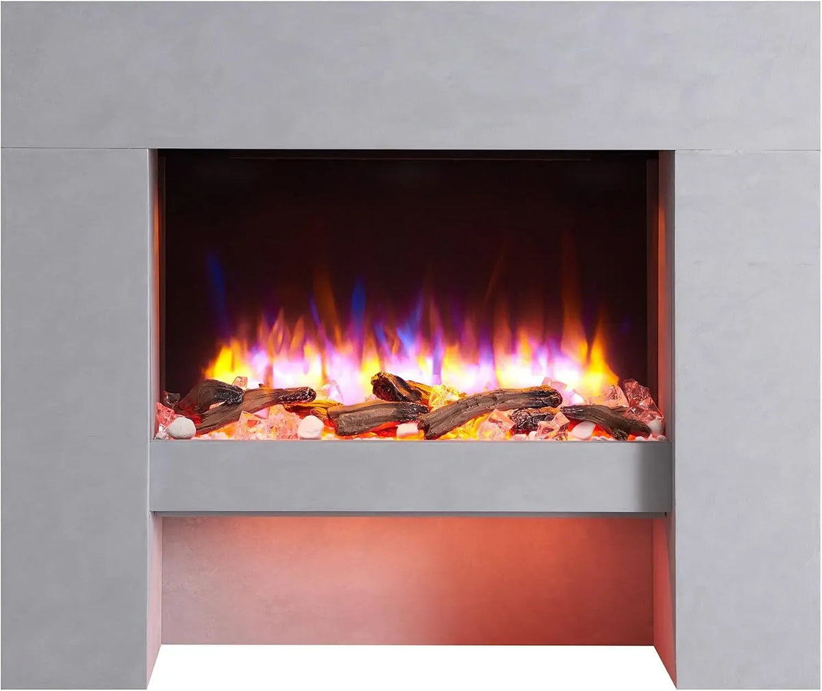 Radiateur électrique, 2000 W, BALDERIA, minuteur, éclairage LED, thermostat, effet 3D, gris, Foyer électrique de Sol avec Effet de Flammes 3D