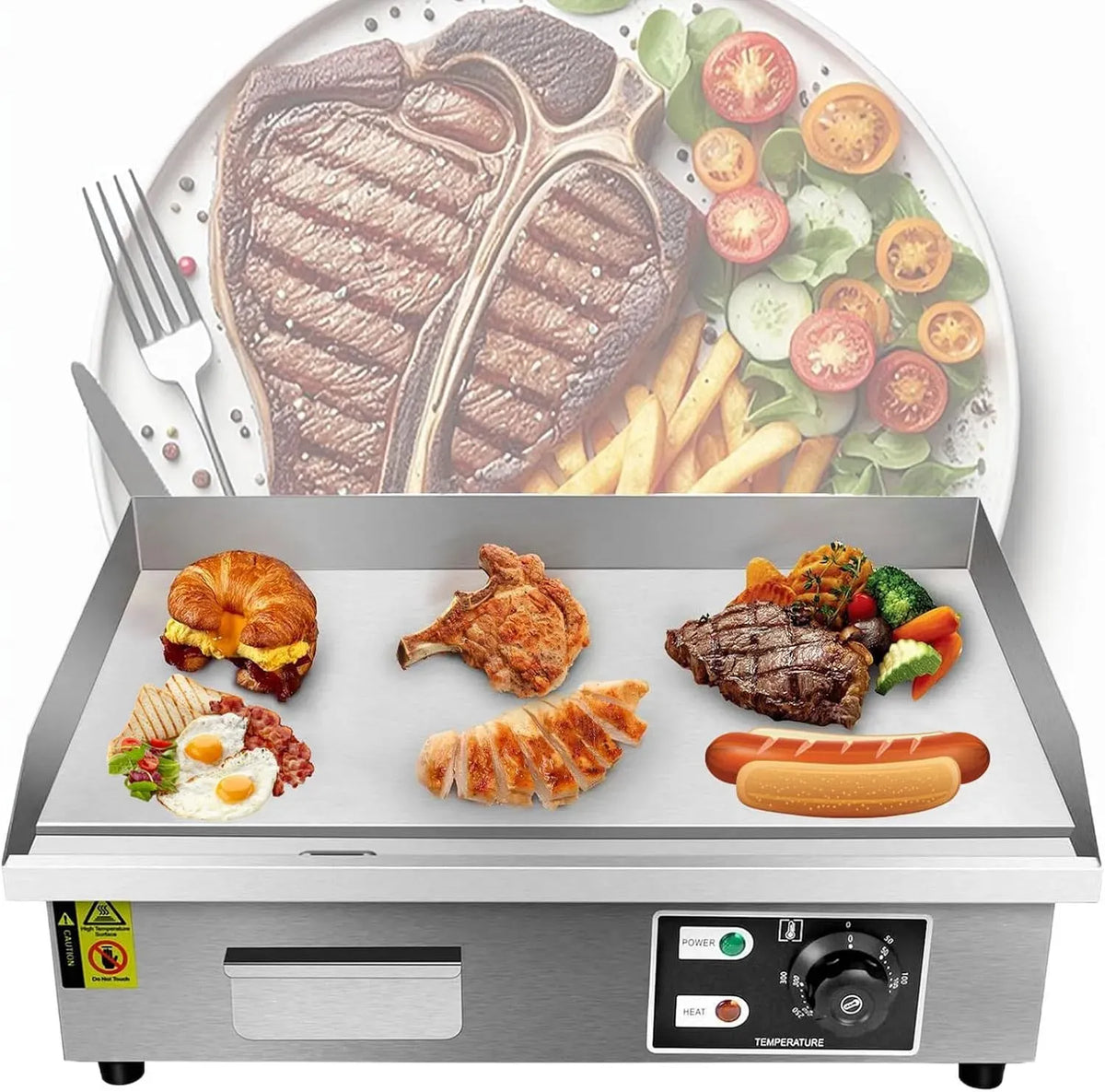 Plaque de cuisson, 55 × 35 cm, 1600 W, 3000 W, 110 V, gril, professionnel, acier inoxydable, pour Barbecue