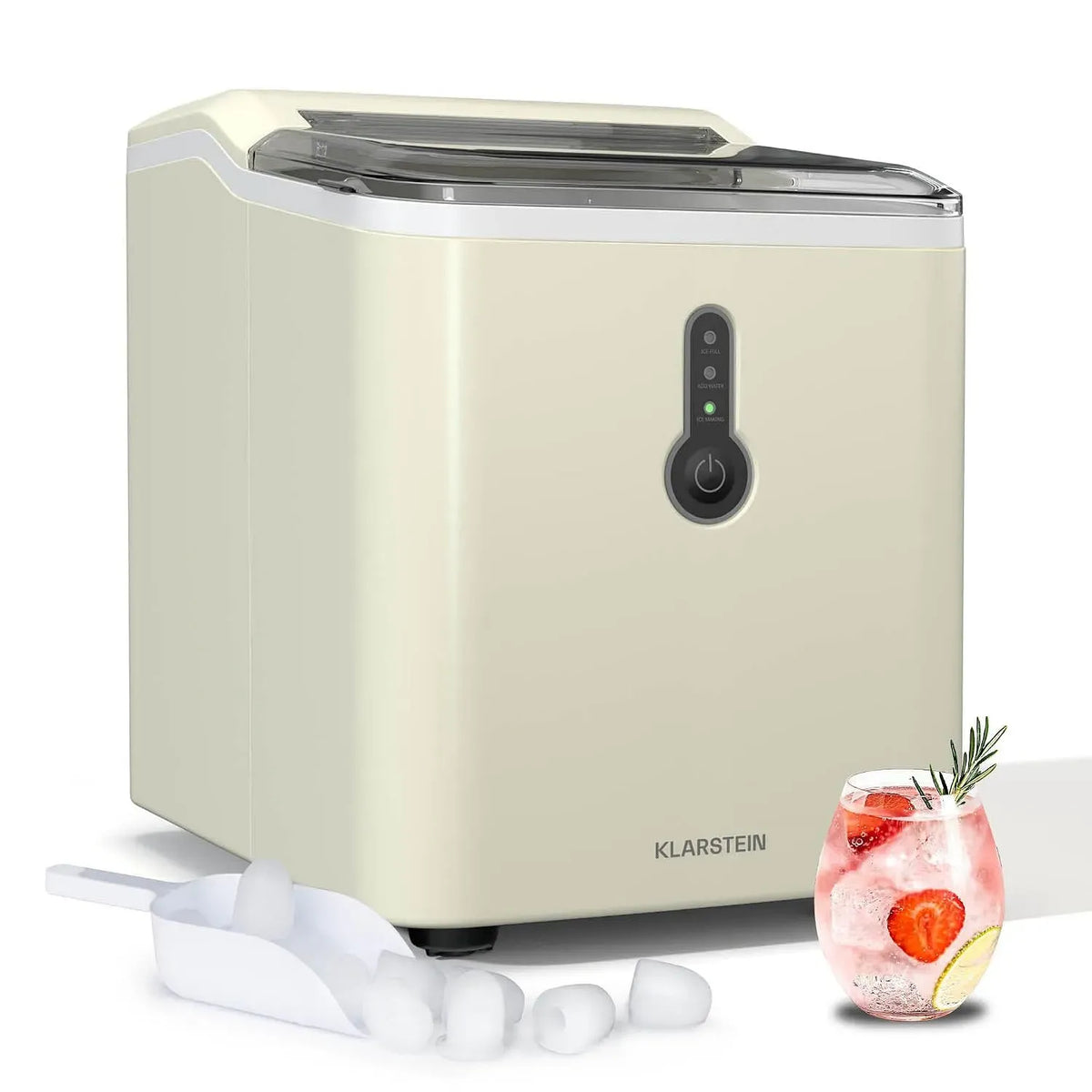 Klarstein kg/24 Machine à glaçons, 1,5 L, portable, grand réservoir, voyants LED, cycle 8 min, 12 h, réservoir d'eau 1,5 L