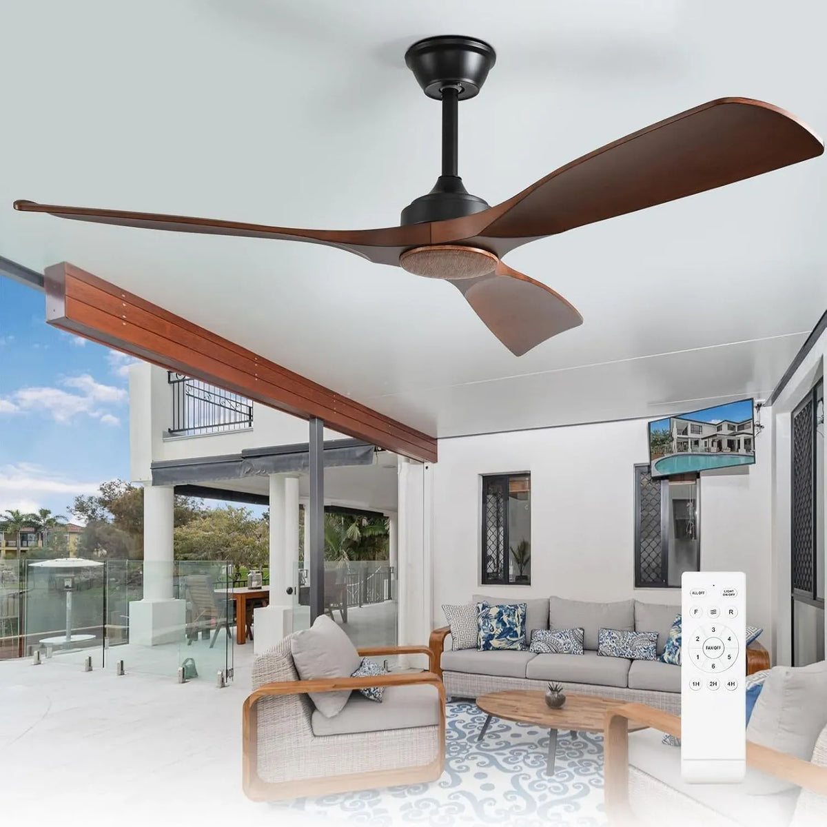 Ventilateur, 132CM, minuteur, décoration de salon, silencieux, réversible DC Timer pour salon