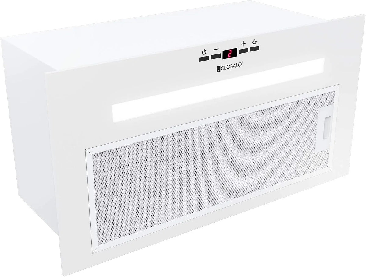 Hotte aspirante, 80 cm, hotte de cuisine, encastrable, blanc, acier peint, 4 niveaux de puissance, ventilateur plat, filtre à graisse, sous meuble