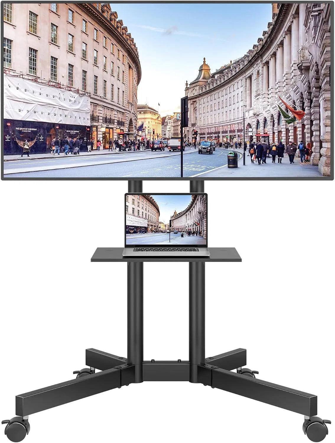 Meuble TV, 85 pouces, 600x400 mm, roulettes de déplacement, Charge 55 kg, Roulettes Verrouillables 360°, BONTEC Support TV sur Pied à roulettes