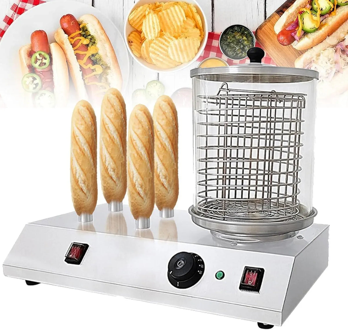 Machine à Hot-Dogs, professionnel, acier inoxydable, fonction chauffante, pour Chauffer Les Pains à Saucisse
