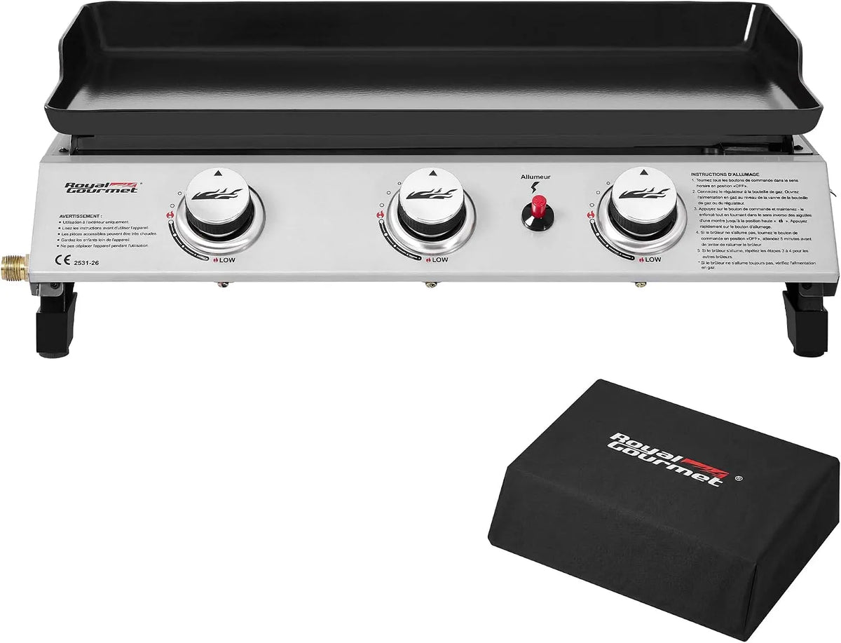 modèle 7.5kW, 5 cm, 3 Brûleurs Puissance 7.5kW, Surface Cuisson 63, 5 x 36, Portable pour le Camping et l' Extérieur, Royal Gourmet Plancha Gaz en