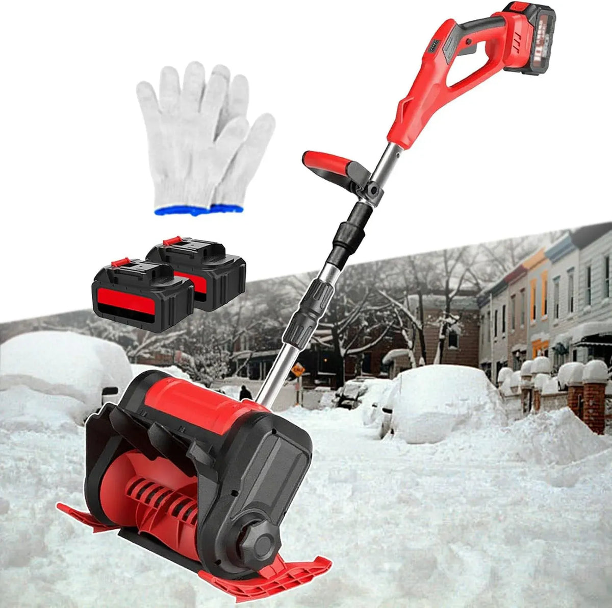 Red-2batteries Fraise À Neige Électrique Pliable, Pelle À Neige Rechargeable, Réglage 3 Directions + Manche en Alliage D'aluminium, pour Chemins