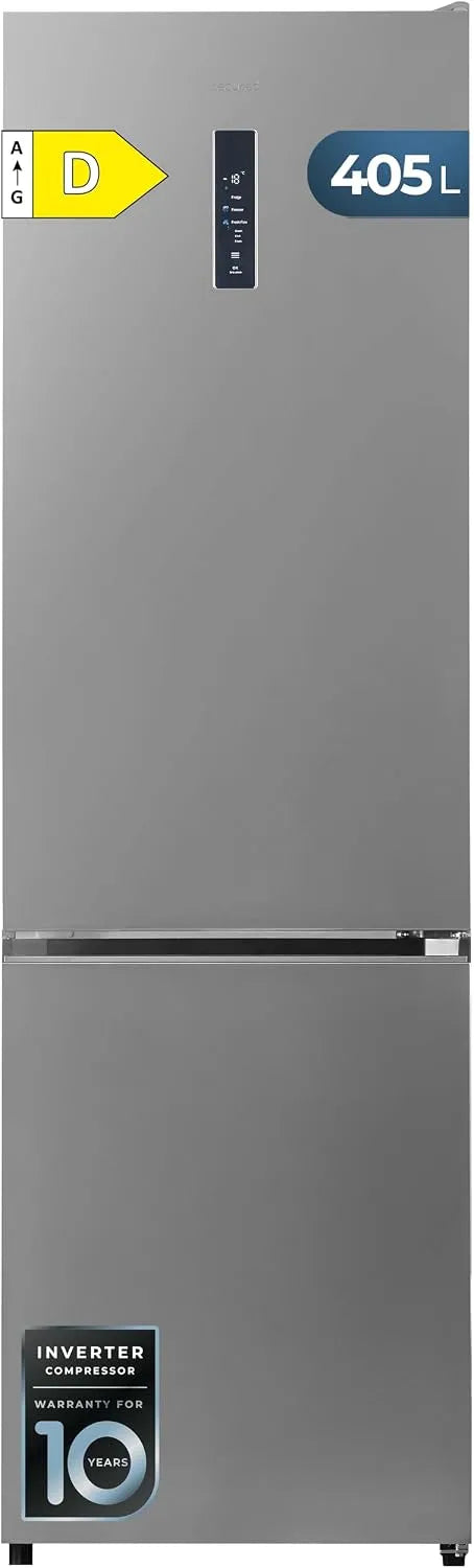 Cecotec Bolero CoolMarket Combi Réfrigérateur combiné, 405 L, classe énergétique D, No Frost, silencieux, acier inoxydable, frigo avec congélateur