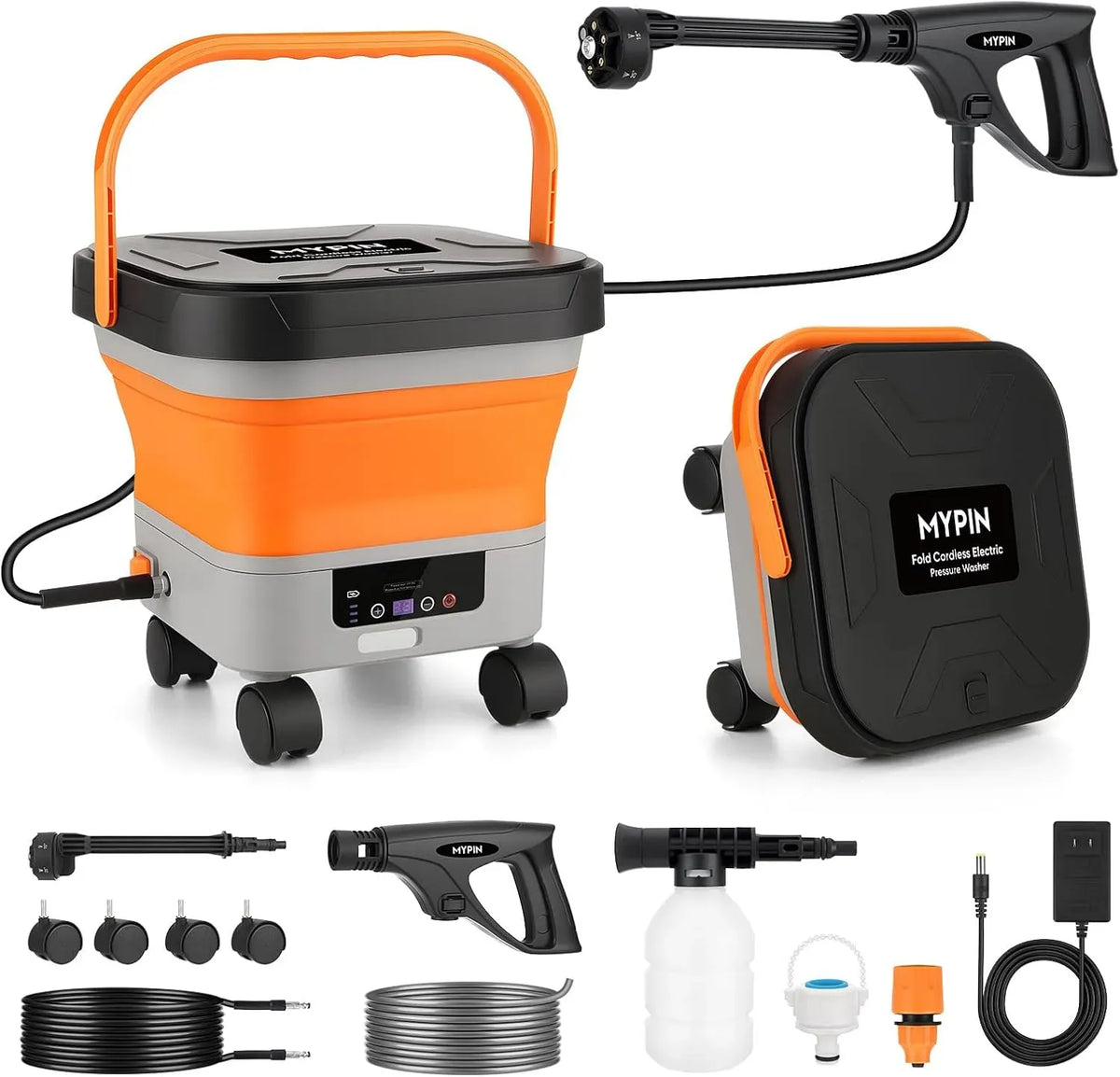 Nettoyeur haute pression, 3,4 L, portable, grand réservoir, pulvérisateur portable avec roues pour nettoyage, 7 niveaux de pression réglables
