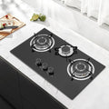 Cuisinière avec four, encastrable, Four à gaz en verre encastré, cuisinière à gaz à 3 foyers Gas Stove, cadre émaillé et tête de four en aluminium