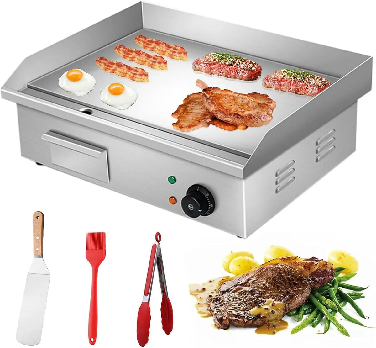 Plaque de cuisson, 53X29cm, 3000 W, gril, thermostat, professionnel, amovible, acier inoxydable