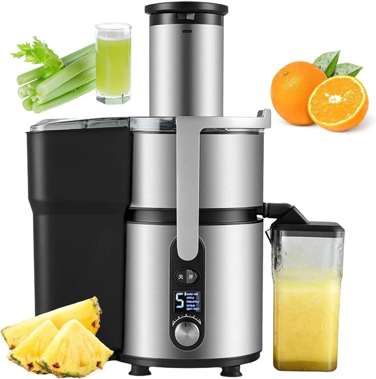 Extracteur de jus, 1250 W, professionnel, acier inoxydable, Goulotte d;Alimentation de 84 mm de Large, 5 Vitesses
