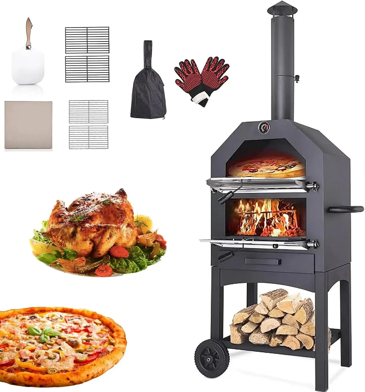 Four électrique à pizza, extérieur, IP65, roulettes de déplacement, une pierre à pizza