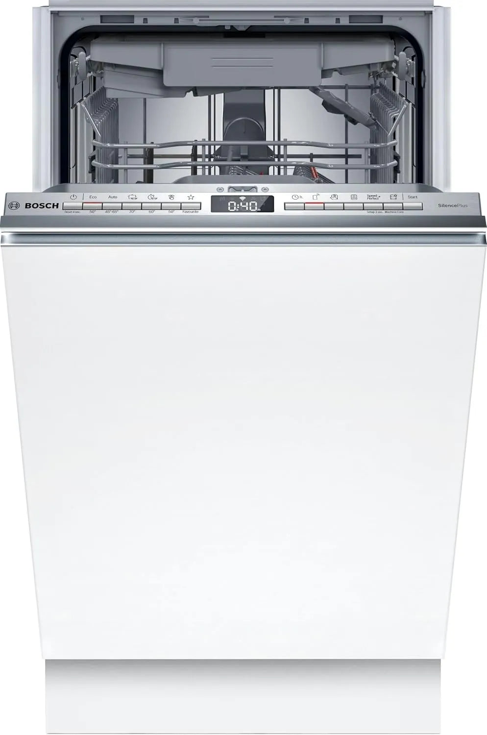Bosch SPV4EMx17E Lave-vaisselle, 45 cm, hygiène, Home Connect, format slim, tout intégrable, silencieux, Série 4, supérieure avec Intensif 70°C et