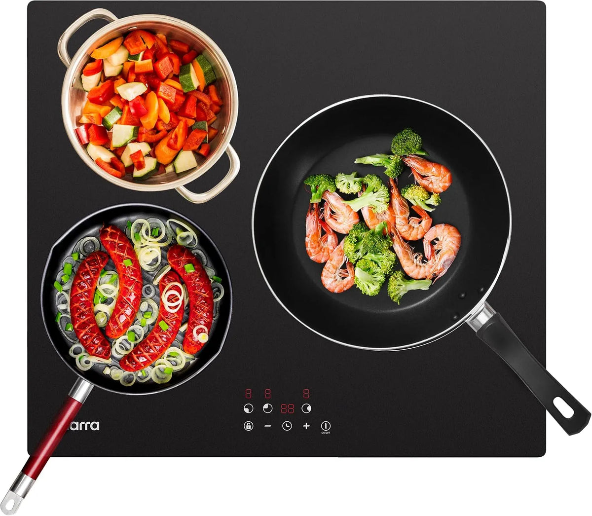 CIARRA AWGBIH3 Plaque à induction, 3 foyers, 5600 W, table de cuisson à induction, tactile, encastrable, minuteur, 9 niveaux de température, 5600W