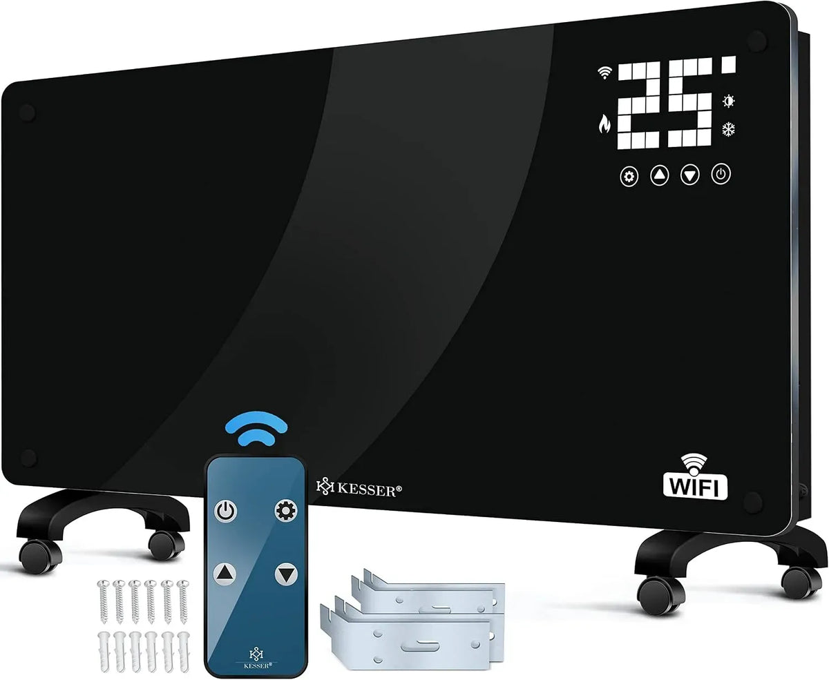 Radiateur électrique, 2500 W, tactile, minuteur, Wi-Fi, écran LCD, noir