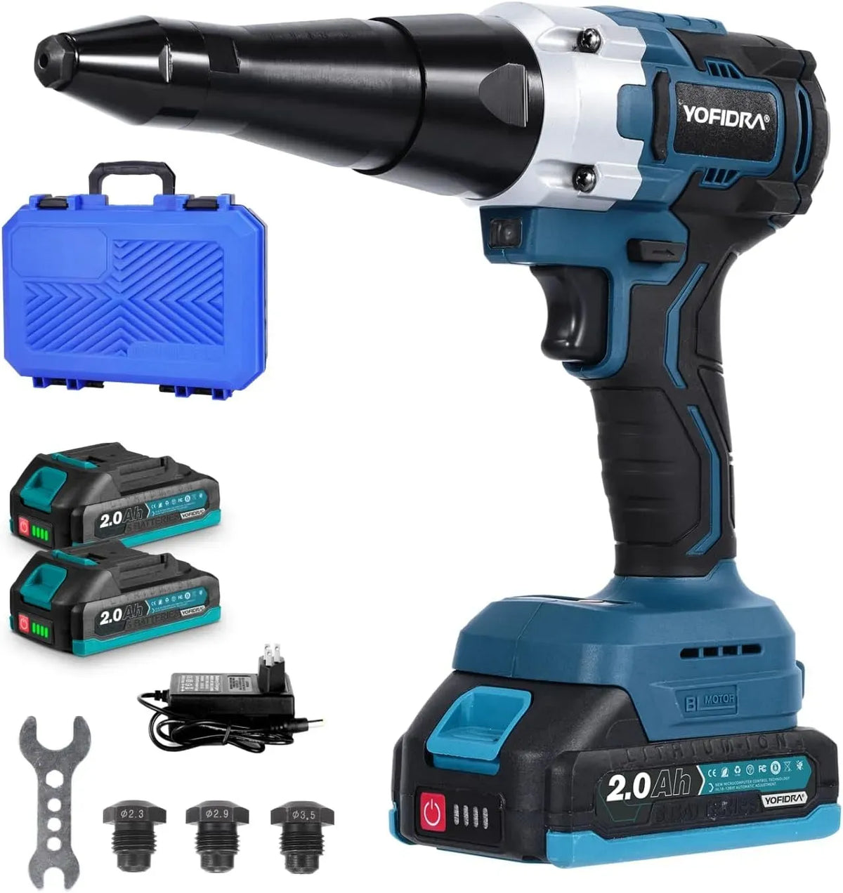 2.4-5.0mm Yofidra Riveteuse Électrique sans Fil, Moyeu max, 2x2, 0Ah Batteries, 27mm, Pince a Rivet Électrique avec sans Balais, pour Rivets Aveugles