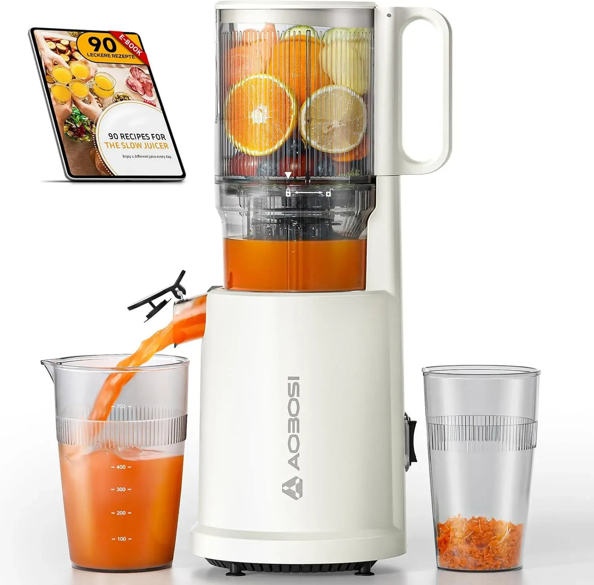 Extracteur de jus, AOBOSI, silencieux, 90 tr/min, moteur en cuivre silencieux, 135 mm, sans BPA