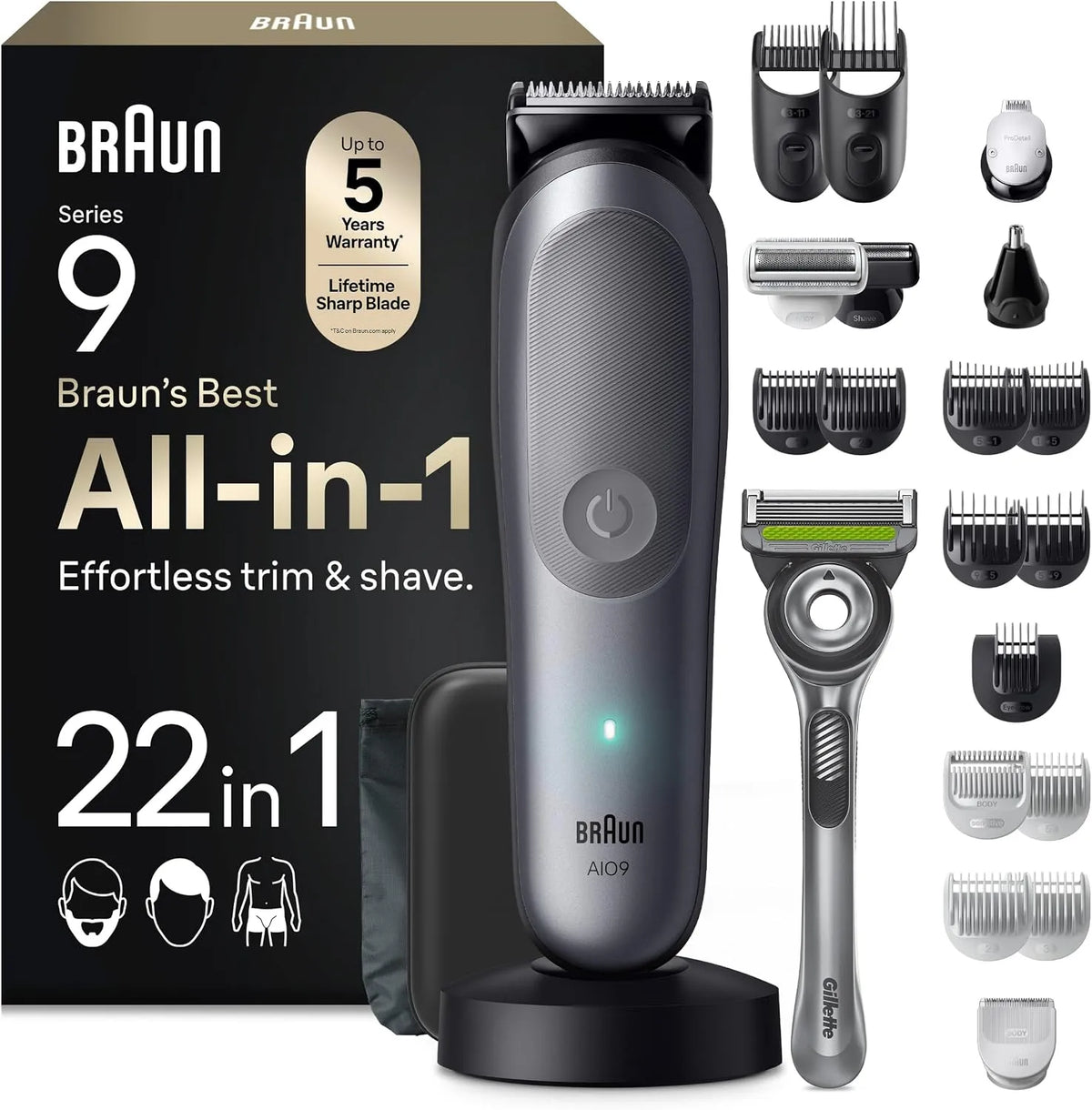 Braun Series 9 AIO9545 Tondeuse Homme, Tout-en-Un Gris