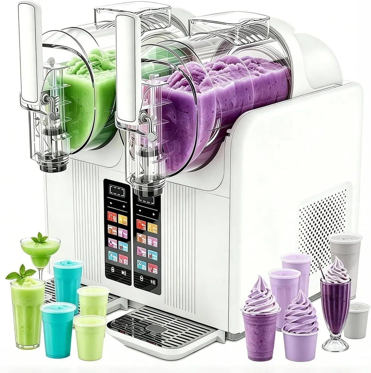 Machine à Granita, machine à granité, 2 L, 7 programmes, -10 à 0 °C, professionnel, 2 zones de température, blanc, bois