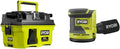 Aspirateur RV1811 RROS18-0, 11 L, 18 V, & Ponceuse Excentrique 18 Volts One, 105 AW, 1500 L/Min, 125 mm, 3 abrasifs, RYOBI