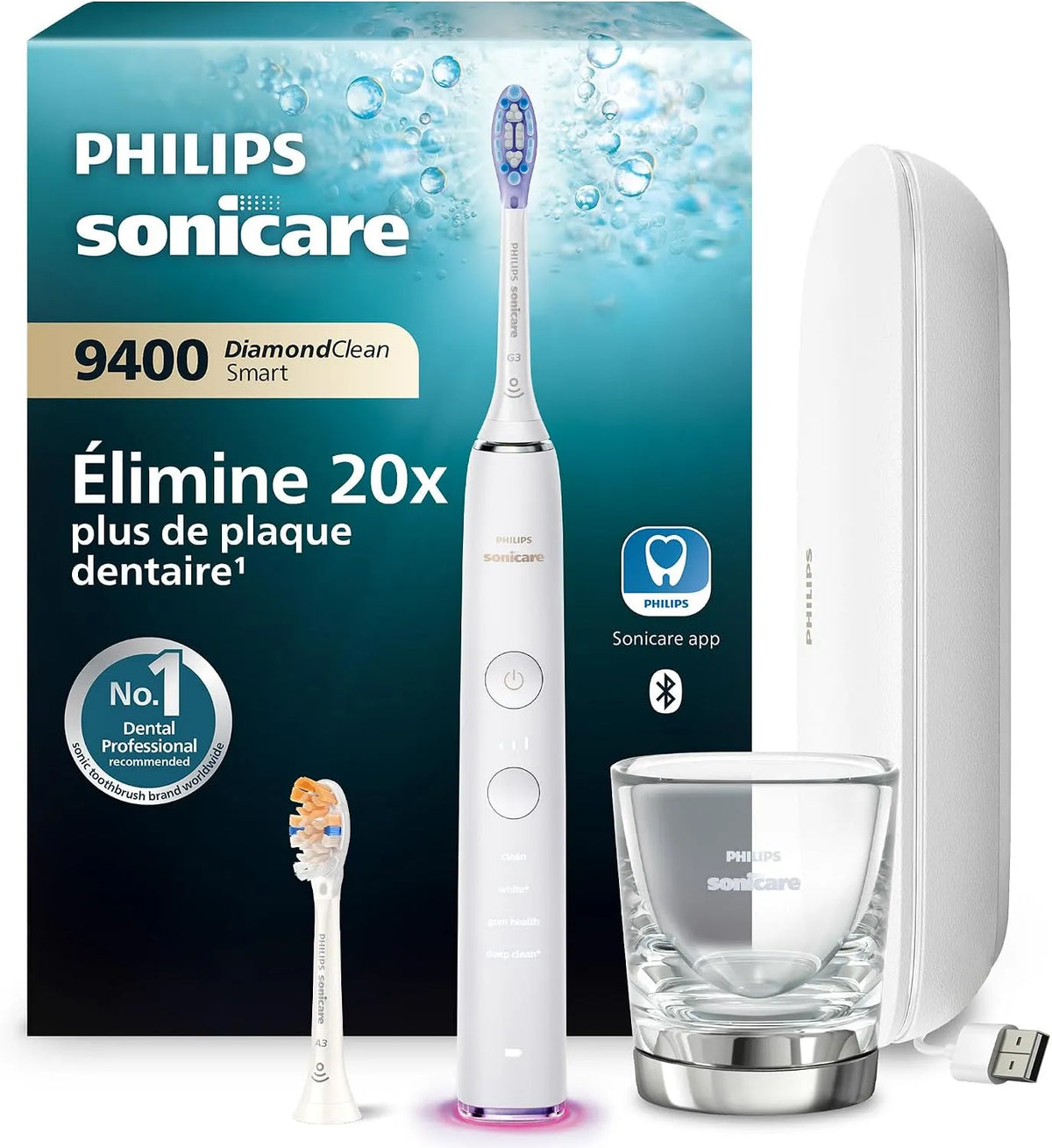 Philips HX9917/88 capteur, Brosse, brosse à dents rechargeable, application, dalle IPS, blanc