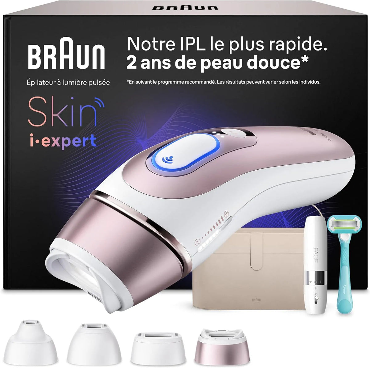 Braun PL7442 Blanc et Rose, Epilateur Lumiere Pulsee Intelligent Skin i·expert