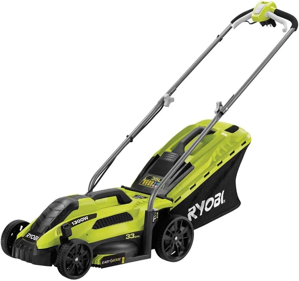RYOBI 1300W RLM13E33S Ergonomique, réglage centralisé de la Hauteur, électrique RYOBI 1300W Coupe 33cm RLM13E33S, Bac de 35L, 2-en-1 ramassage et