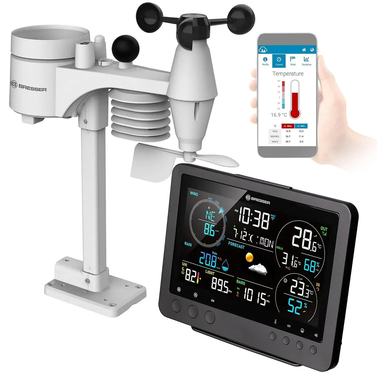 8-en-1 Bresser Station, Bise Station, capteur, station météo sans fil, Wi-Fi, professionnel, pour WBGT