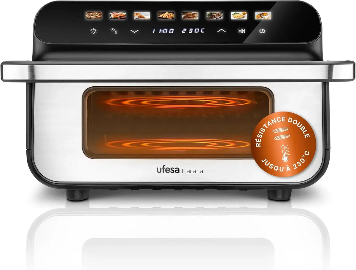 Four électrique, 28 cm, 10 L, gril, Technologie Air Pulse Ultra 360ºC, Température Max 230°C, Friteuse Air Fryer 10L, Grill Type Barbecue Électrique