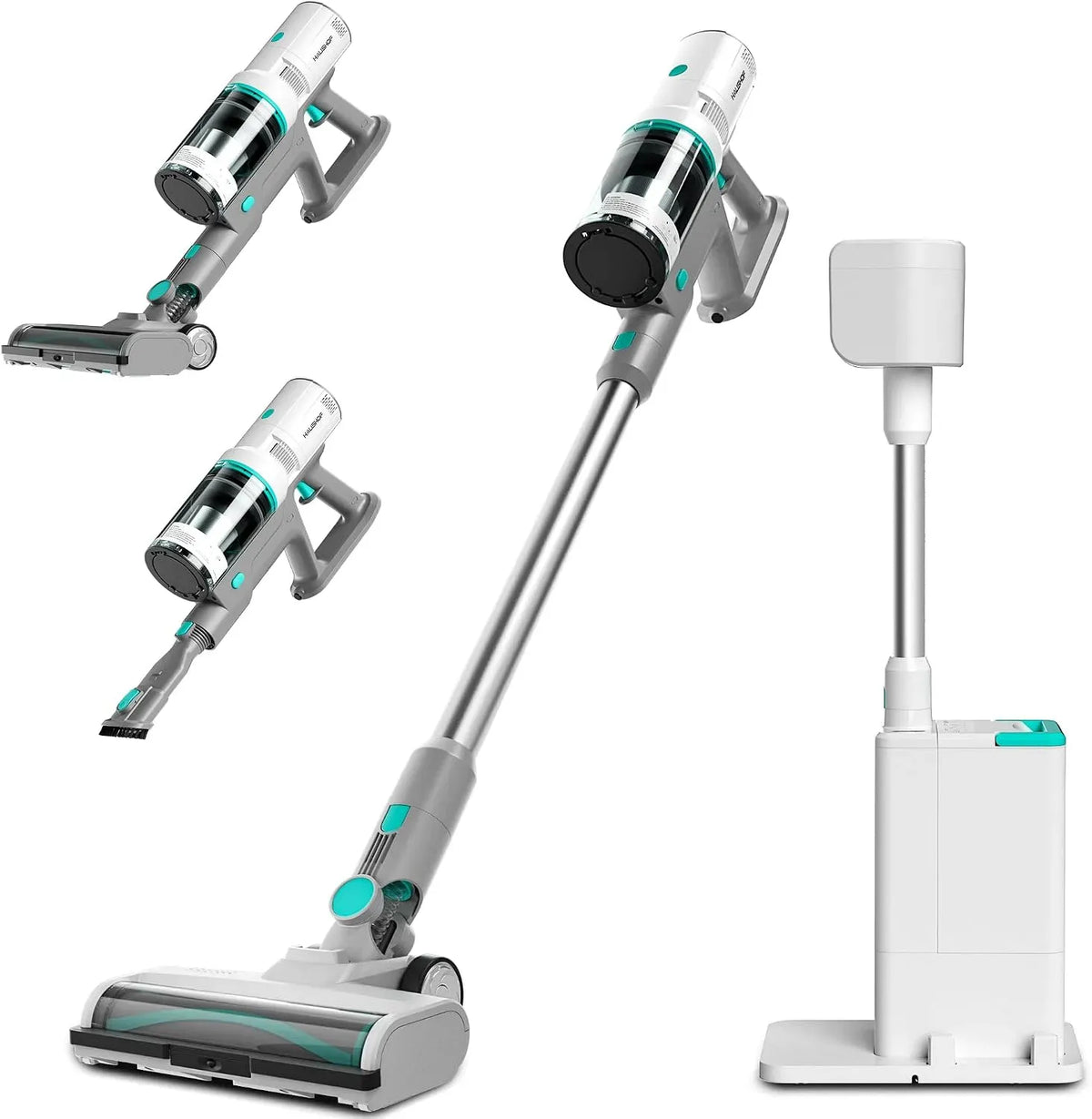 Aspirateur, 2,1 L, HAUSHOF, 4K UHD, appareil électrique d'aspiration, Aspirateur Balai sans Fil 24kPa avec Station Auto-Vidage 2,1L