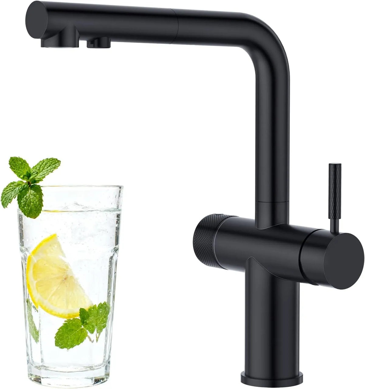 Évier de cuisine, acier inoxydable, noir, potable, filtre, Faustina Robinet de cuisine 3 voies avec douchette extensible