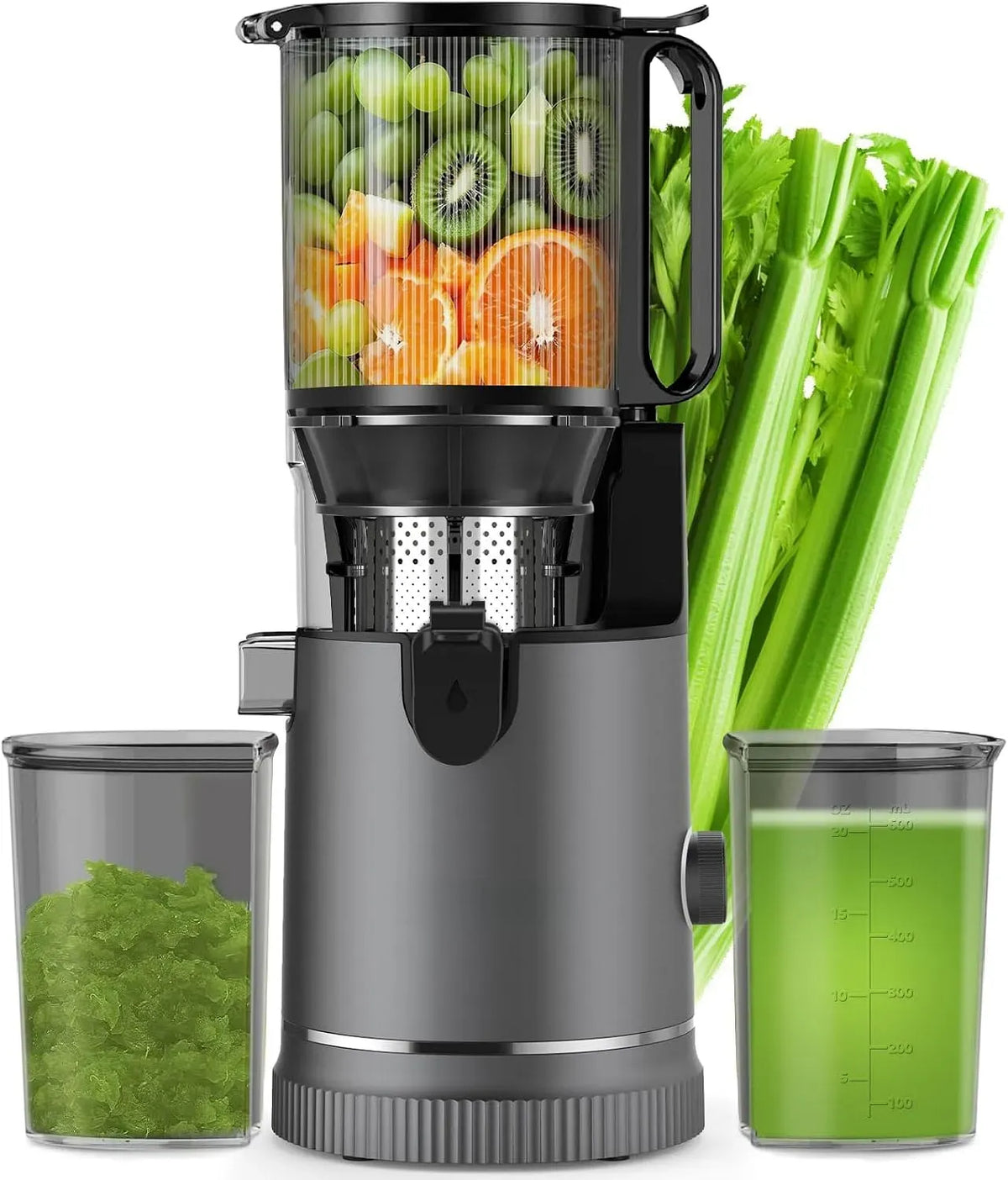 Extracteur de jus XL 147, 1,8 L, 400 W, Slow Juicer avec Goulotte mm et Moteur 400 W, Capacité 1,8 L avec 2 Verres, Sans BPA