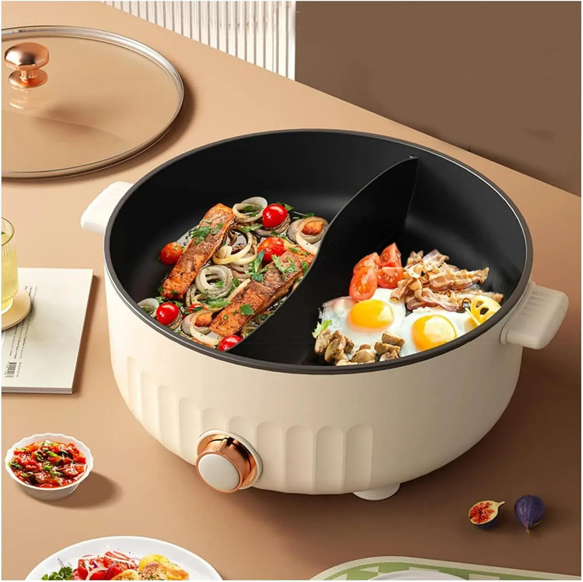Fondue, IP65, blanc, ARTSIM, Multi-Fonctions Fondue Chinoise Electrique Convient Aux Petites FêTes avec 2 Filets Non éTanches