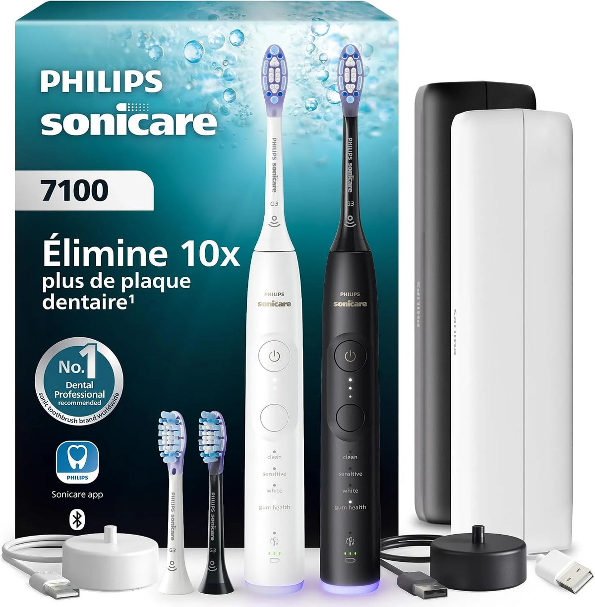 Philips HX7429/04 chargeur, capteur, Brosse, brosse à dents rechargeable, 21 j, dalle IPS, noir