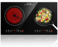 Plaque vitrocéramique, 60cm, 2 foyers, 3600 W, minuteur, 2 zones de température, Plaque de Cuisson Électrique Plate 3600W