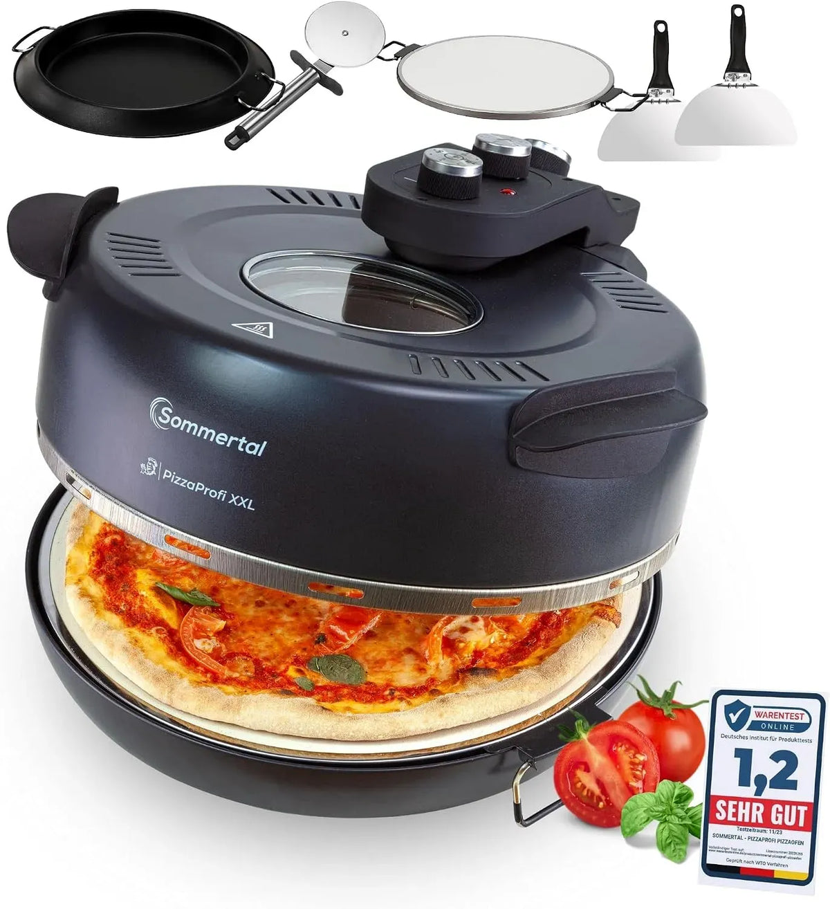 Four électrique à pizza, 39 cm, 2x pelle à pizza, Ensemble de 5 pièces avec insert de poêle, jusqu'à 400°C, pierre à pizza