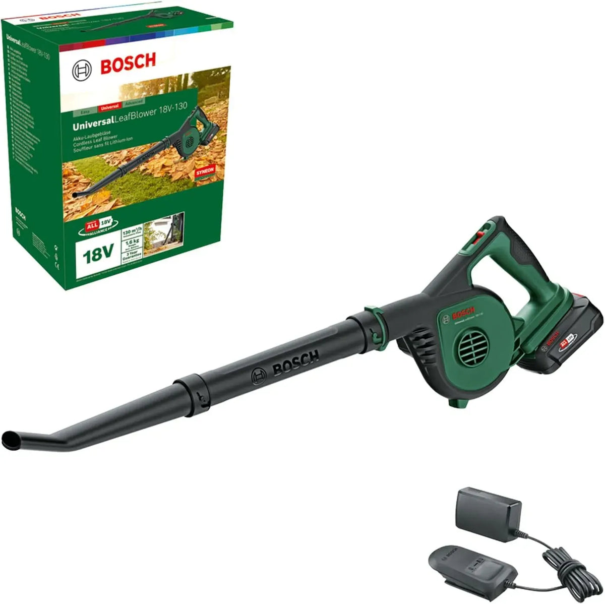 Bosch 18V-130 Batterie, Chargeur, 18 V, sans fil, pour Le Nettoyage Rapide et Facile des Jardins