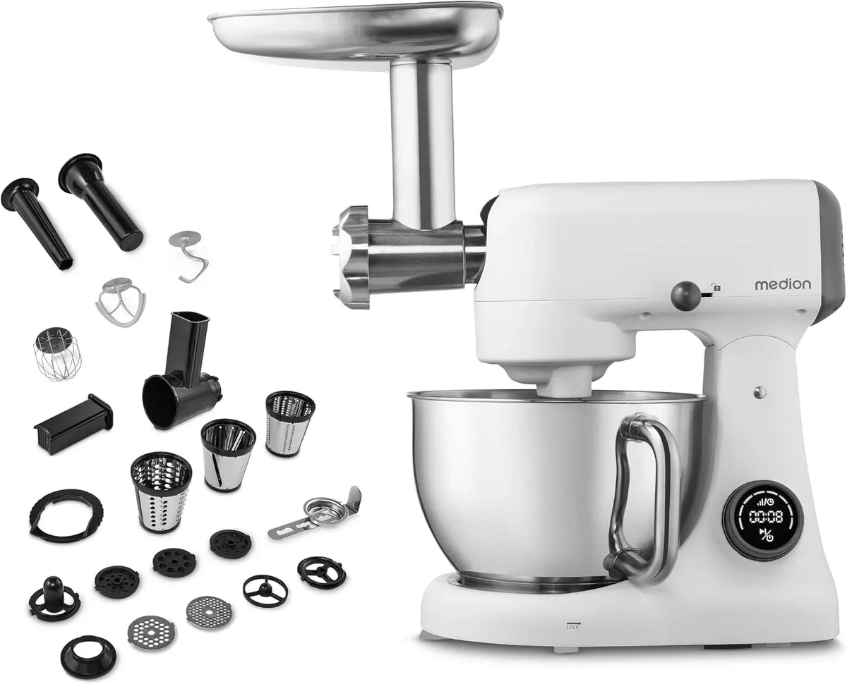 Robot de cuisine, 4,6 L, MEDION, tactile, silencieux, acier inoxydable, écran tactile numérique à capteurs, 800 watts, ultra-silencieux