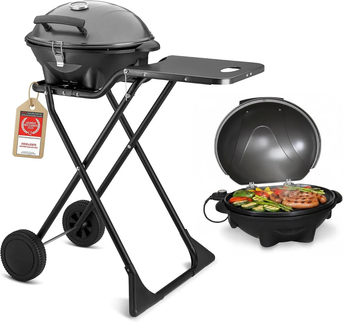 thermomètre, Barbecue, chariot, table, 2400 W, gril, pour balcon et terrasse avec couvercle et chariot, TZS