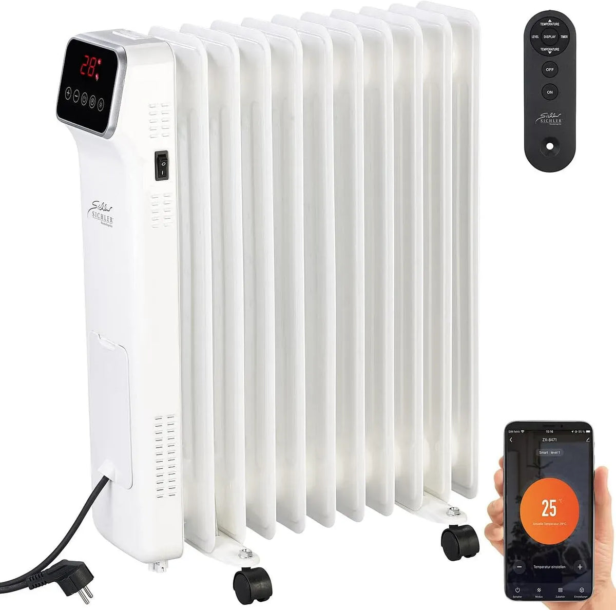 Radiateur électrique, 2500 W, appareil de chauffage, Radiateur à bain dhuile 2500 W télécommandé et connecté Sichler Haushaltsgeräte