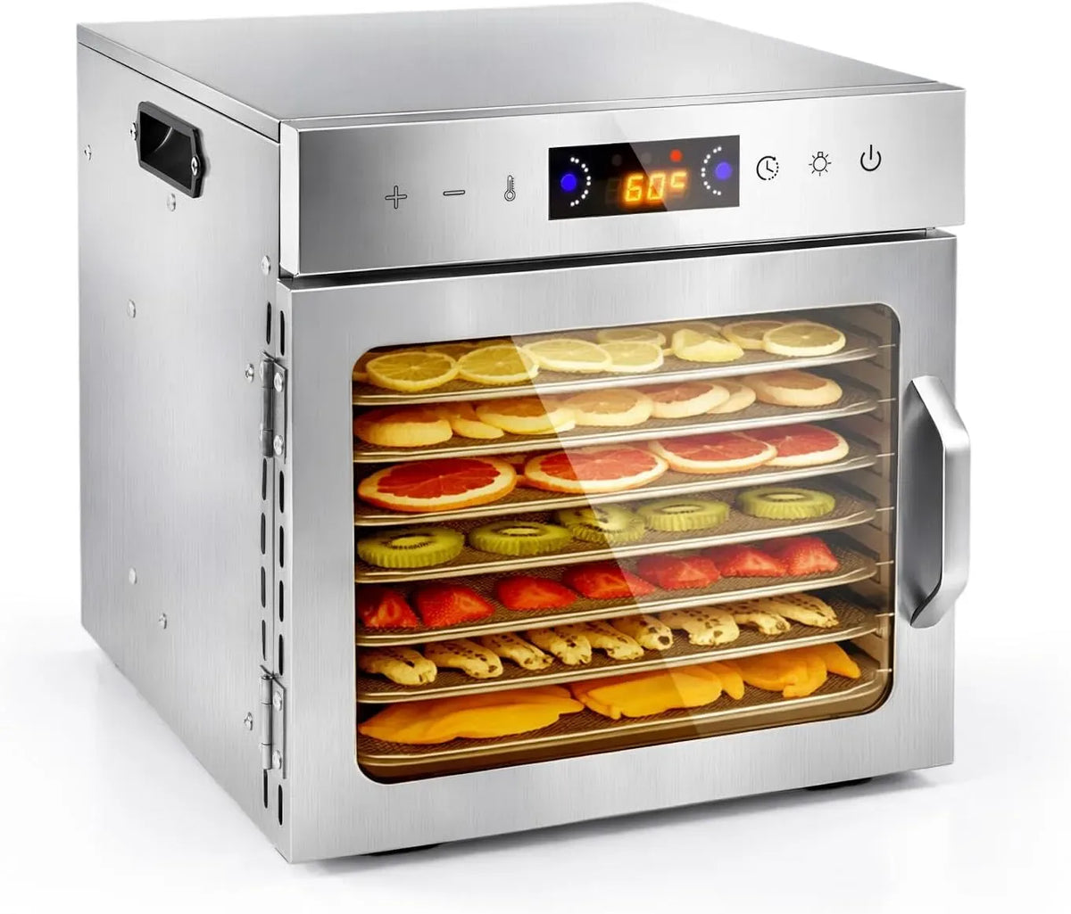 24H Déshydrateur pour Fruits, Légumes, Deshydrateur Alimentaire en Acier Inoxydable avec 8 Plateaux, Température Réglable 35–90°C, Viande et, Timer