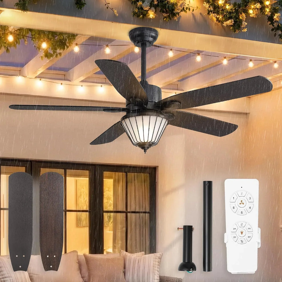Ventilateur, 132,1 cm, extérieur, IP65, silencieux, moteur CC silencieux à 6 vitesses, 5 lames à double finition