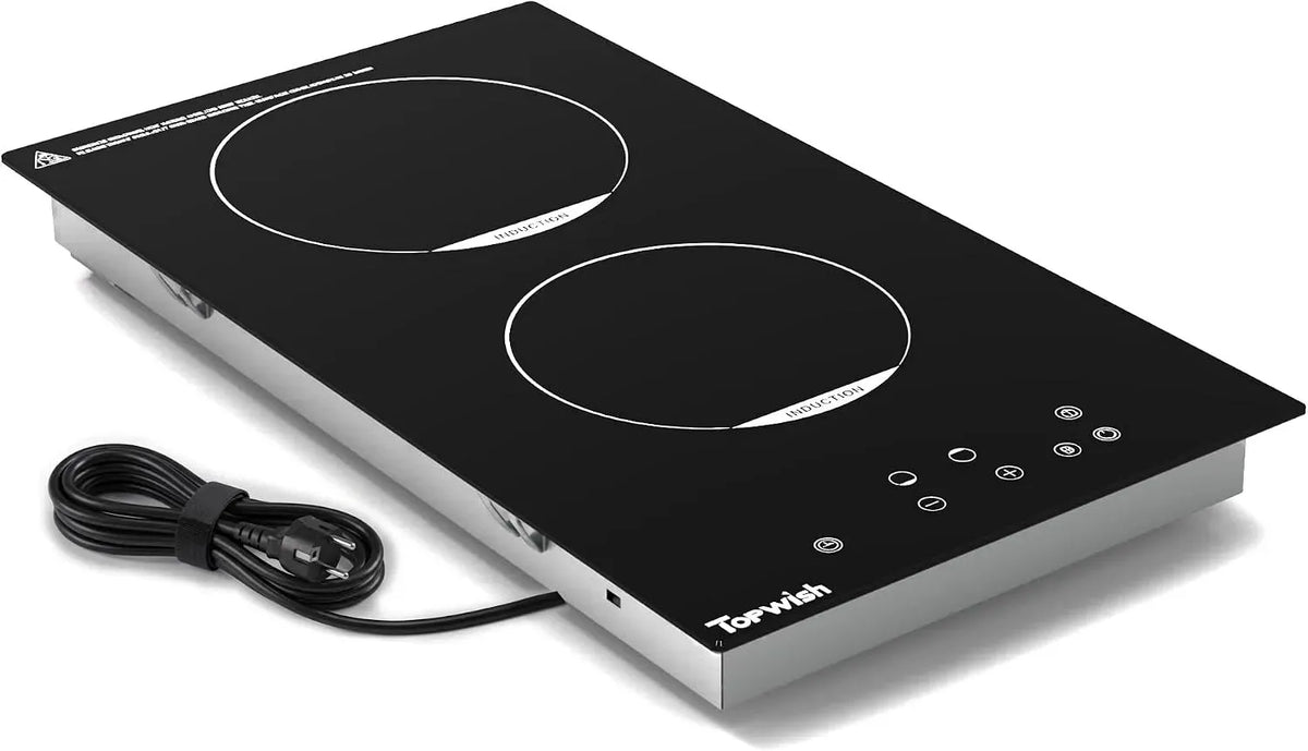 Plaque à induction, 30cm, 2 foyers, 3500 W, table de cuisson à induction, Boost, verrouillage, encastrable, minuteur, 9 Niveaux de Puissance