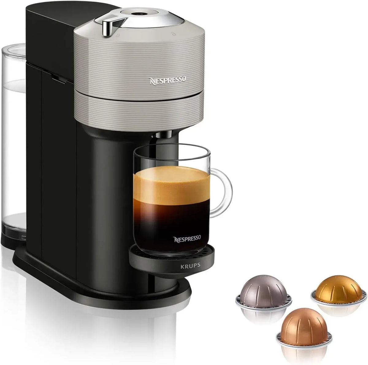 Nespresso Cafetière électrique, gris, Kit de 12 capsules, Prépare 4 longueurs de café, Machine à café 4 tailles de tasses